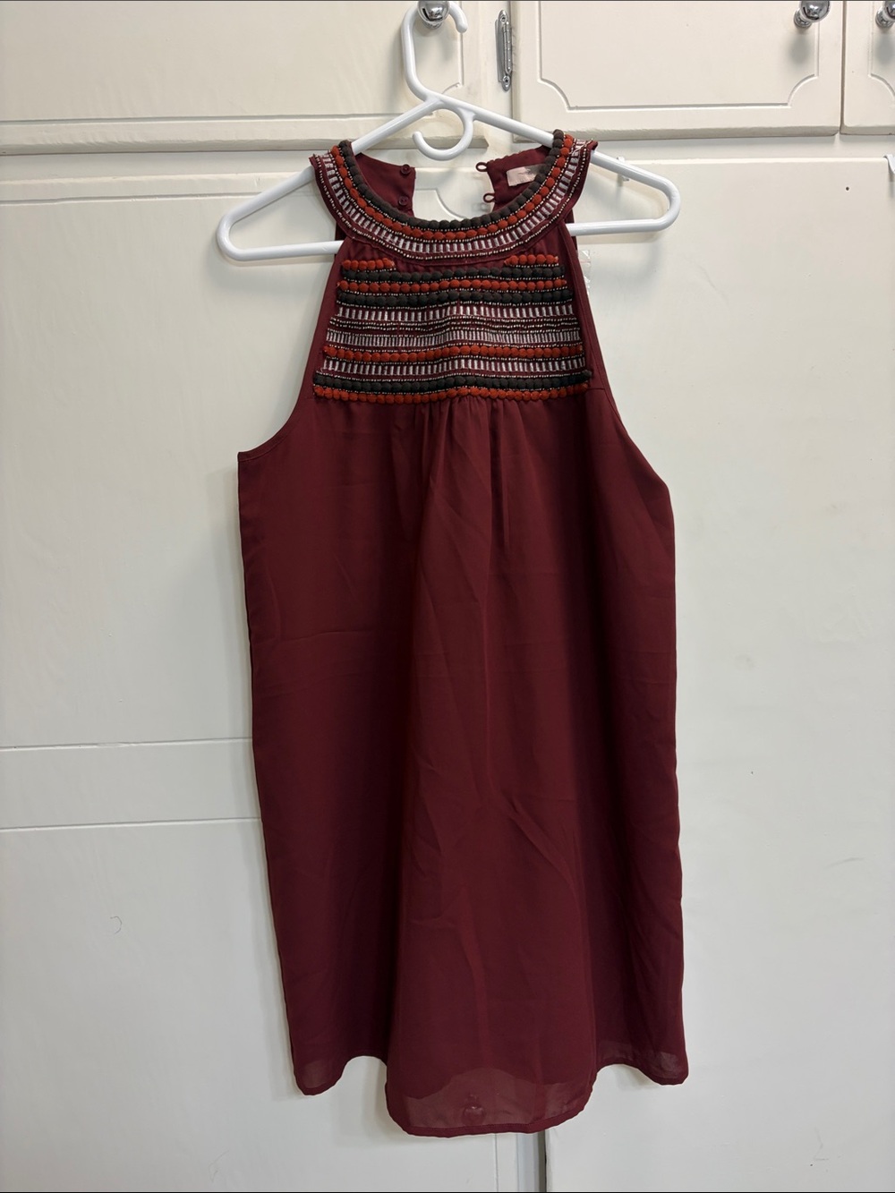 Forever 21 Girls' Burgundy Halter Dress with Embroidered Yoke